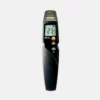 Side profile view of Testo 830-T2 laser infrared thermometer shown with an included 9V battery.